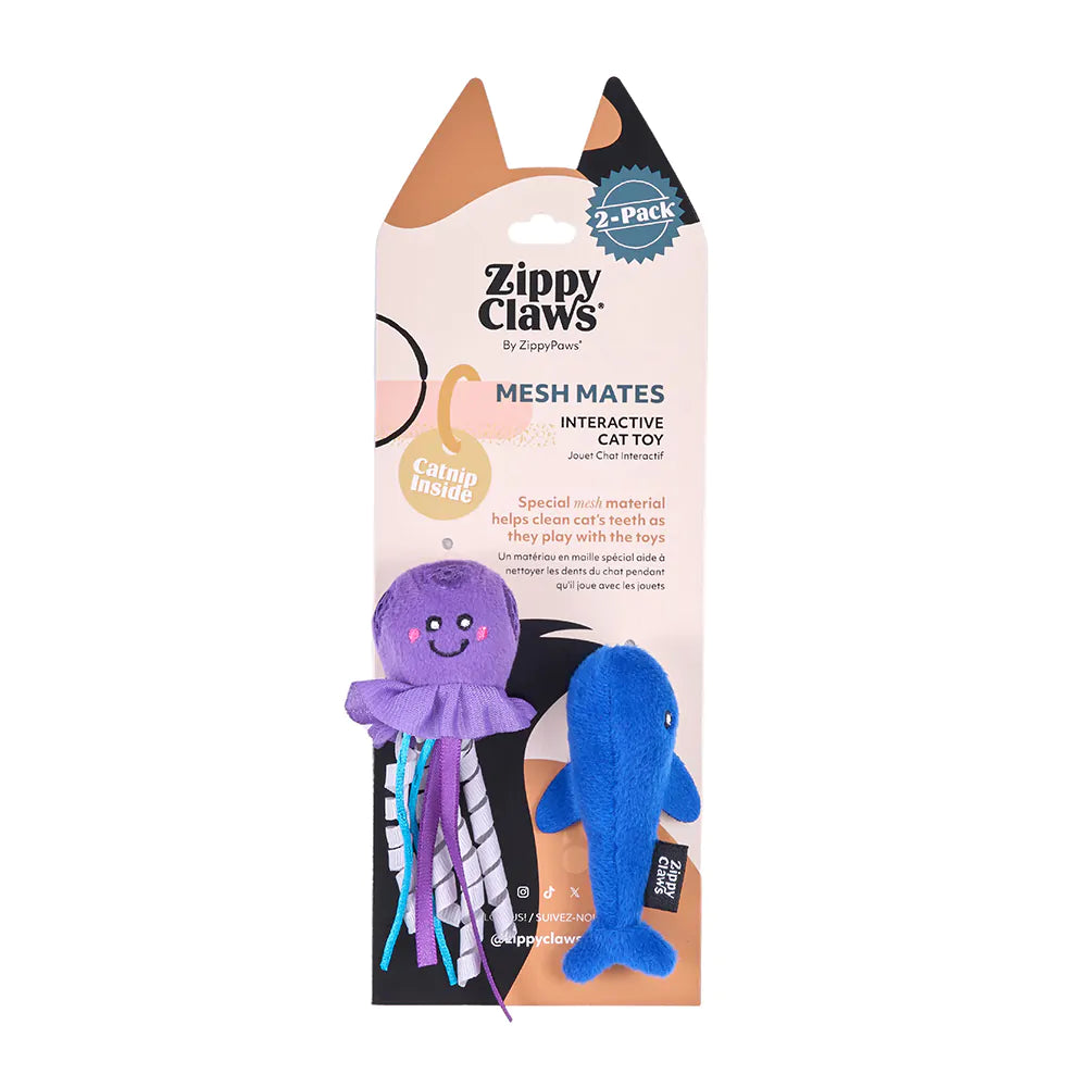 ZippyClaws® Mesh Mates 2-Pack - Jellyfish and Whale (Cat Toy)