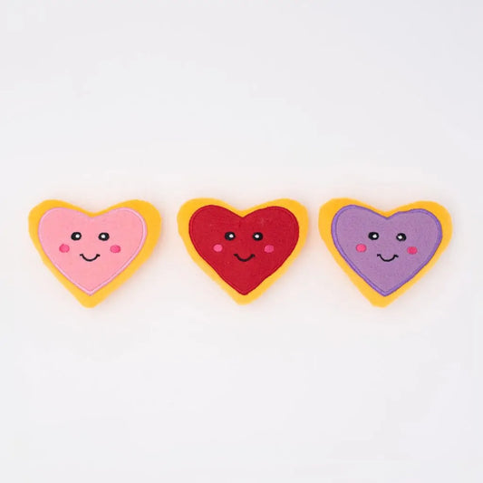 ZippyPaws Miniz 3 pack Valentine heart cookies