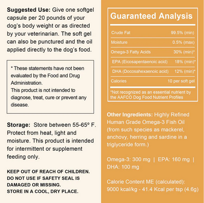 Wild-Caught Omega Skin + Coat Softgels Made with Wild-Caught Fish Oil Supplement for Dogs & Cats