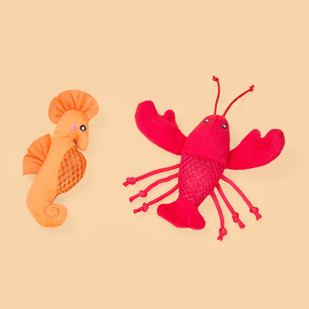 ZippyClaws® Mesh Mates 2-Pack - Seahorse and Lobster by ZippyPaws