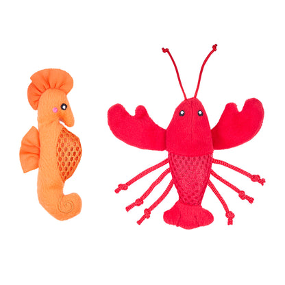 ZippyClaws® Mesh Mates 2-Pack - Seahorse and Lobster by ZippyPaws