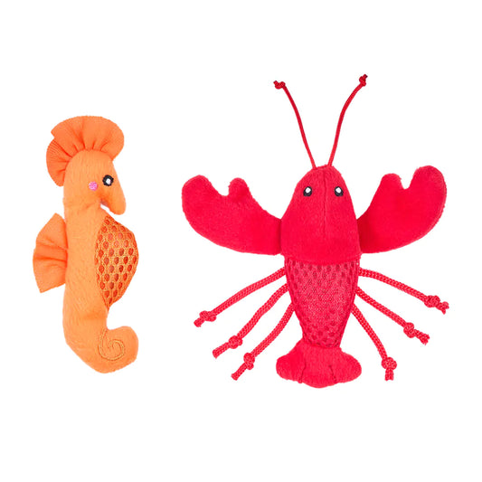 ZippyClaws® Mesh Mates 2-Pack - Seahorse and Lobster (Cat Toy)