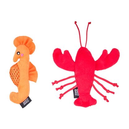 ZippyClaws® Mesh Mates 2-Pack - Seahorse and Lobster (Cat Toy)