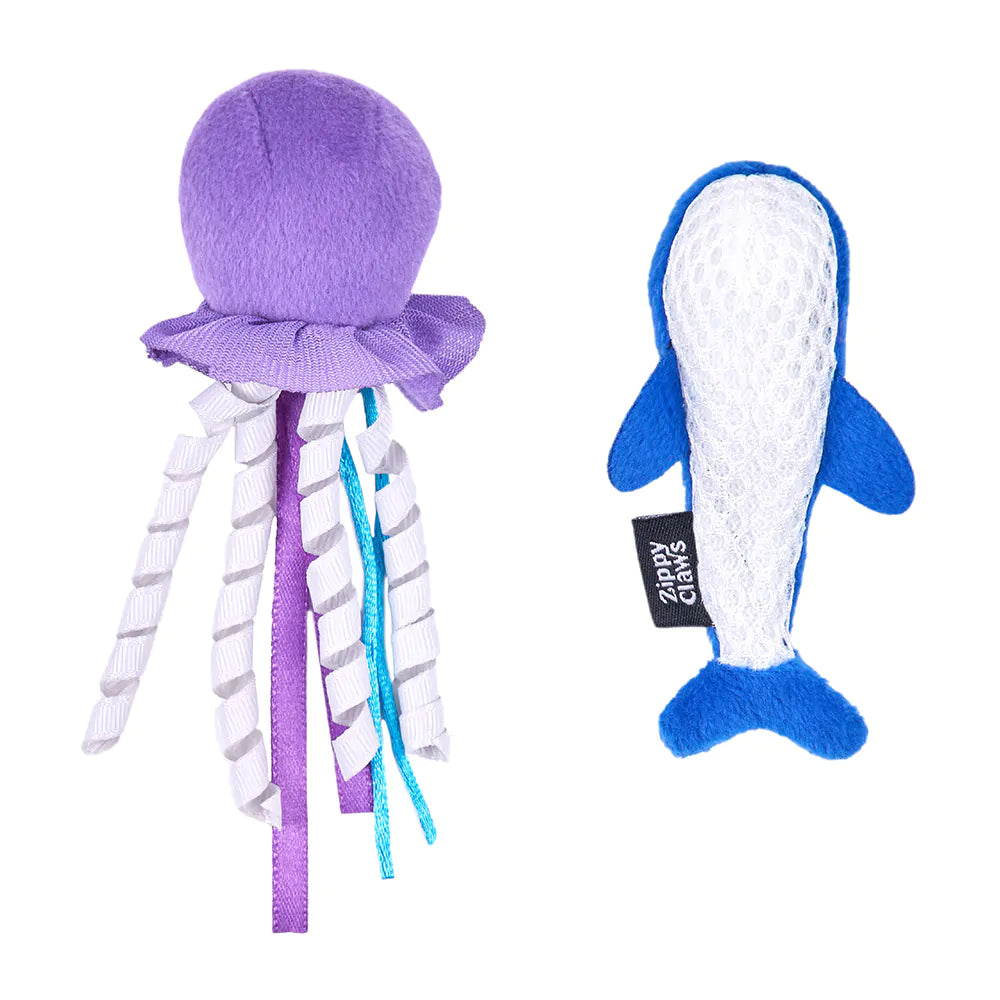 ZippyClaws® Mesh Mates 2-Pack - Jellyfish and Whale (Cat Toy)